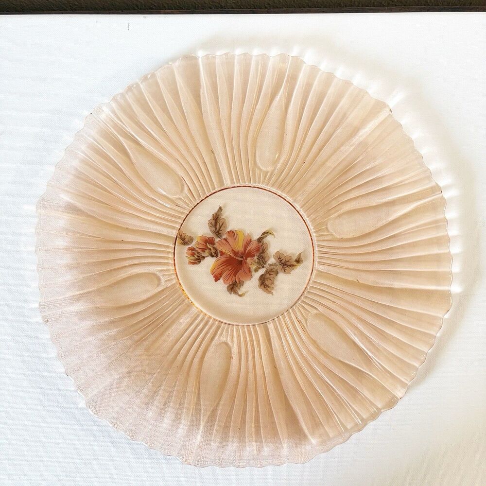 LE Smith Glass Serving Tray Platter Cake Plate Renaissance Petal 12.5" Vintage